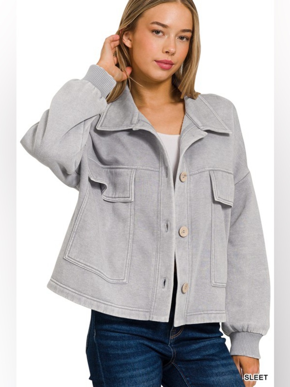 Zenana Light Gray Women's Oversized Jean Jacket